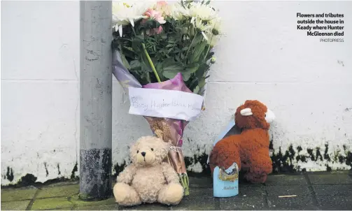  ?? PHOTOPRESS ?? Flowers and tributes outside the house in Keady where Hunter
McGleenan died