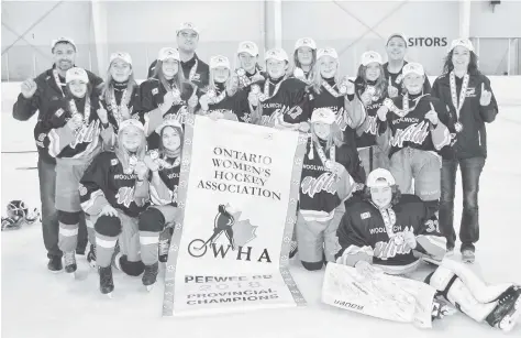  ?? [SUBMITTED] ?? The Woolwich Wild PeeWee BB team took home the gold at this year’s provincial­s. Pictured are goalie Gwyneth Martin; in front: Claire Jacklin, Tiana Bender, Kayla Shantz. Behind are Chloe Hislop, Keely Franklin, Amy Dueck, Paige Woods, Taylor Schmitt,...