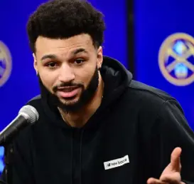  ?? Hyoung Chang, The Denver Post ?? Nuggets guard Jamal Murray talks to reporters at Ball Arena on Friday.