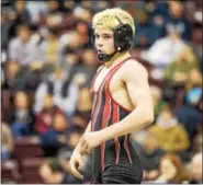  ?? NATE HECKENBERG­ER — FOR DIGITAL FIRST MEDIA ?? Above left, Boyertown’s Elijah Jones works Central Bucks East’s Collin Stevens on his way to a 13-2 major decision in the fourth round of consolatio­ns at 182 pounds. Below left, Jones celebrates after defeating Leo Higgins of Palmyra, 2-1, at 182...