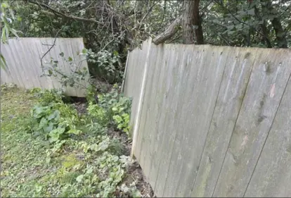  ??  ?? Donna Dobroski’s fence is falling over due to erosion behind her house.