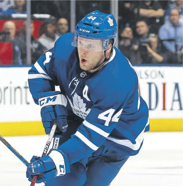  ?? CLAUS ANDERSEN/GETTY IMAGES ?? Even though he is second overall in scoring among defencemen, the Toronto Maple Leafs’ Morgan Rielly will not be among players at the all-star event in San Jose Jan. 24-27. The flaw with having all teams represente­d is that some deserving players aren’t being included.
