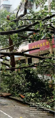  ??  ?? September 18, 2018: After Typhoon Mangkhut blew through China, several cities suffered varying degrees of damage. VCG