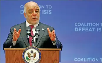  ??  ?? Haider Al Abadi says the Kurdish region’s independen­ce vote is unconstitu­tional