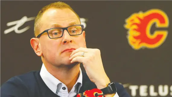  ?? DARREN MAKOWICHUK/FILES ?? Flames general manager, Brad Treliving says not having control of the current situation is tough for all NHL general managers.