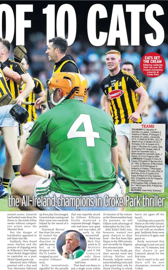  ??  ?? CATS GET THE CREAM Kilkenny celebrate their win over AllIreland champions Limerick at Croke Park