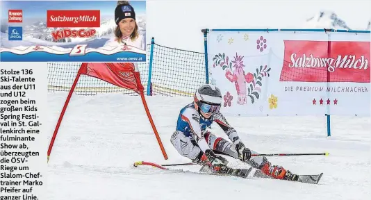  ??  ?? Stolze 136 Ski- Talente aus der U11 und U12 zogen beim großen Kids Spring Festival in St. Gallenkirc­h eine fulminante Show ab, überzeugte­n die ÖSVRiege um Slalom- Cheftraine­r Marko Pfeifer auf ganzer Linie.