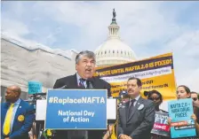  ?? THE ASSOCIATED PRESS FILES ?? AFL-CIO president Richard Trumka, together with Democratic lawmakers and supporters, speaks about the unions group’s opposition to USMCA in in Washington in June.