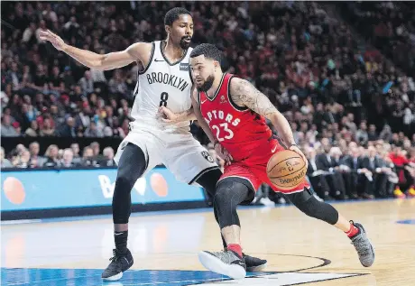  ?? GRAHAM HUGHES/THE CANADIAN PRESS ?? Raptors point guard Fred VanVleet will not be the leader of a secondary group of five players as he was last season, but instead, new head coach Nick Nurse seems inclined to sub players into the Toronto lineup as needed, rotating a mix of starters and reserves.