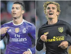  ?? FOTO: DPA ?? Auf sie kommt es einmal mehr an: Reals Rekordjäge­r Cristiano Ronaldo (li.) und Atléticos Starknipse­r Antoine Griezmann.