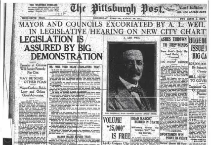  ?? Post-Gazette archives ?? The March 29, 1911, edition of The Pittsburgh Post features a front-page story detailing A. Leo Weil’s devastatin­g accounting of corruption in city government.