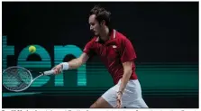  ?? ?? Daniil Medvedev defeated Emilio Gomez 6-0, 6-2 on Saturday, leading Russia past Ecuador at the Davis Cup finals in Madrid, Spain. (AP/Bernat Armangue)