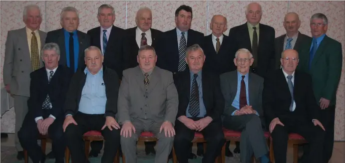  ??  ?? Members of the Millstreet football and hurling teams from 1962/63 pictured at a function in 2004. Front row: Brendan Burke, Anthony Manley, William O’Leary, Dan O’Leary, Denis Kelleher, Daithi Dowling. Back row: James Cashman, Paddy Leader, Paddy Golden, Tom O’Sullivan, Michael Twohig, Willie Neenan, Humphrey Kelleher, Denny Taylor, Tommy Burke.