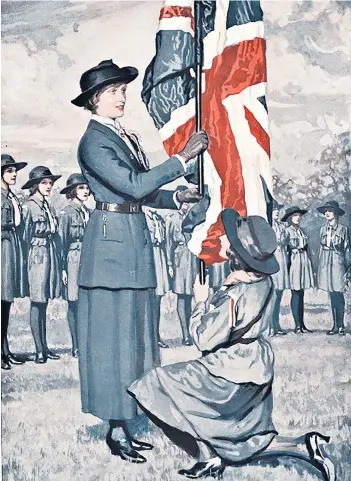  ?? ?? g A 1922 artwork depicts Princess Mary, the only daughter of King George V, presenting the royal standard to a Girl Guide corps. The Princess Royal became president of the Girl Guide Associatio­n in 1920