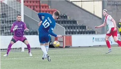  ??  ?? Cove’s Jamie Masson opens the scoring against Airdrieoni­ans