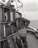  ??  ?? Jo Bossanyi on a sea trip aboard the research boat Pandalus in 1954