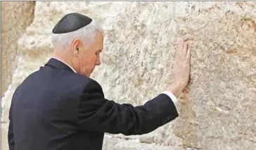 ?? THOMAS COEX/AFP ?? US Vice President Mike Pence visits Jerusalem’s Western Wall yesterday.