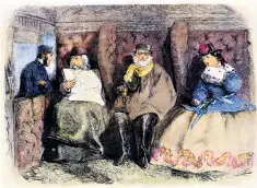  ??  ?? The guard looks in on well wrapped-up passengers in a wood engraving from 1864