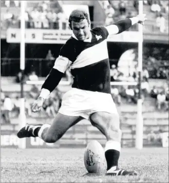  ?? Picture: Independen­t Media Archives ?? GOLDEN BOOT: Kevin ‘Tubby’ Hannaford kicked 532 points in 57 matches for Natal in the 1970s and 1980s, an impressive average of 9.3 per game.