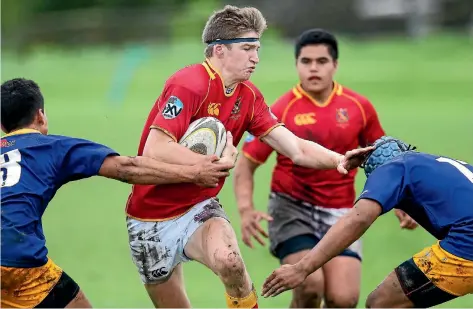  ?? PHOTOS: ROBERT CHARLES/STUFF ?? A young Jordie Barrett in action for the Francis Douglas Memorial College first XV, against St Bernard’s College.