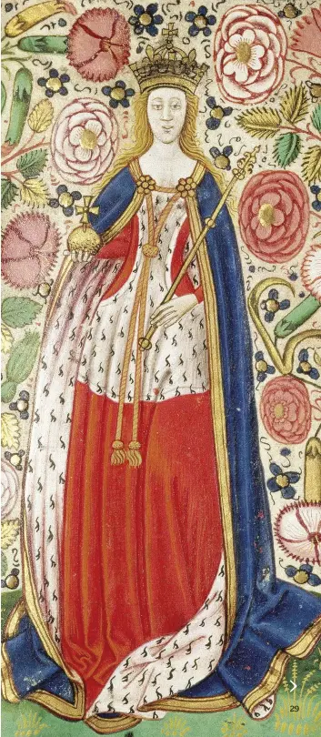  ??  ?? Elizabeth Woodville depicted in a c15th-century vellum. To contempora­ries, the idea of a royal couple marrying for love “was so odd as to amount almost to an indecency”