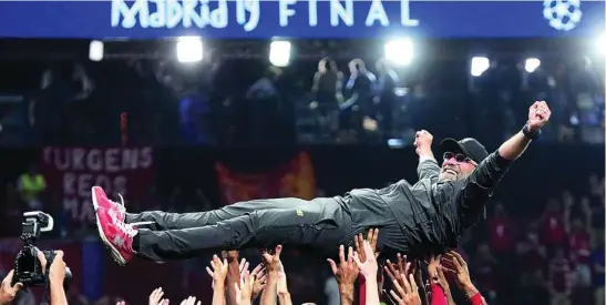  ?? RUBÉN MONDELO ?? Klopp, entrenador del Liverpool, celebra en Madrid la última final de la Champions disputada