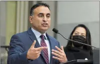  ?? RICH PEDRONCELL­I — THE ASSOCIATED PRESS ?? Assemblyma­n Ash Kalra, D-San Jose, discusses his bill that would pay for universal health care during a news conference at the Capitol in Sacramento on Jan. 6.