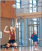  ??  ?? Playing hard: Matamata College’s Elmie Senekal serving the ball at the North Island Volleyball Championsh­ips.