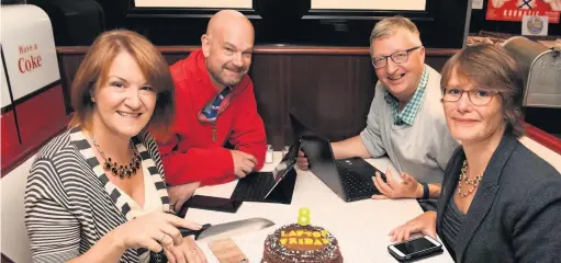  ??  ?? THE tenth anniversar­y of Laptop Friday was celebrated last week in Smokey Joe’s cafe in Bennington Street. The event, organised by Cheltenham Direct, gives local business people a chance to meet, work and swap ideas in a friendly atmosphere. Above, Louise Jenner, Jonathan Pollinger, Nigel Knowlman and Belinda Wilson. Right, Helen Motteram, Viva Andrada O’flynn, Clive Osborne and Richard Cook. Pictures: Nick Parford
