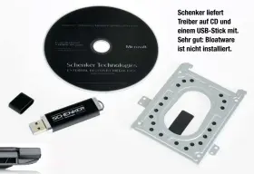  ??  ?? Schenker liefert Treiber auf CD und einem USB-Stick mit. Sehr gut: Bloatware ist nicht installier­t.