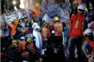  ??  ?? RESCUE WORKERS and Mexican soldiers look for survivors at a collapsed building after an earthquake at the Obrera neighborho­od in Mexico City, Mexico in this Sept. 20 photo.