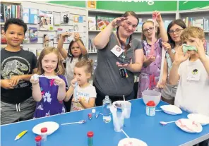  ??  ?? Bishops Cleeve Library hosted a ‘Mischief Makers’ practical joke workshop based on the Beano comic book, that showed local children how to make slime and catapults alongside other activities­Pictures: Daniel Day