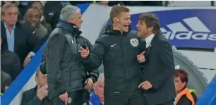  ?? Getty Images file ?? Jose Mourinho and Antonio Conte exchange words as they are separated by fourth official Mike Jones during the FA Cup quarterfin­al match played on March 13, 2017 in London. —