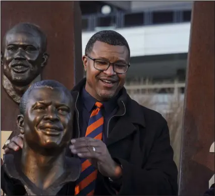  ?? REBECCA SLEZAK — THE DENVER POST ?? Former Broncos safety Steve Atwater stands near his pillar during his Ring of Fame ceremony at Empower Field at Mile High Stadium last year.