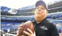  ?? KENNETH K. LAM/BALTIMORE SUN ?? Maryland Gov. Larry Hogan on the sidelines at M&T Bank Stadium before the Ravens played the Bengals in 2015.