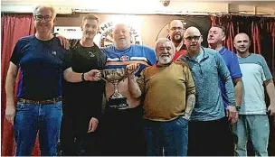  ?? ?? ● The Widnes Bowling Club Cup Winners 2021/2022 - Widnes Bowling Club B. From left to right, Colin Rigby, Brad Flemming, Robbie Gorst, Joe Price, Terry Roach, Danny Magee, John Bowles and Kev Garcia