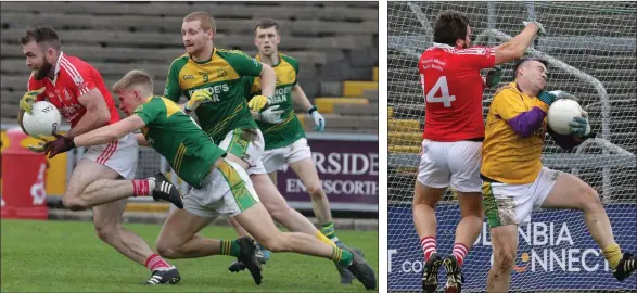  ??  ?? St. Mary’s captain Christy Lane breaking away from HWH-Bunclody’s Martin O’Connor and Páraic Sinnott.
Patrick Kavanagh gathers under pressure from Donal O’Leary.