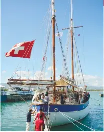  ?? SUNSTAR FOTO / ALLAN CUIZON ?? MAPPING
VOYAGE. The Swiss sailboat Fleur de Passion of the Geneva-based Fondacion Pacifique arrives in Lapu-Lapu City. It has been out at sea for The Ocean Mapping Expedition.