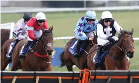  ?? Photograph: Jeff Holmes/PA ?? Charlotte Jones (second from right) used the whip 11 times in a race at Ayr last week, four above the new permitted level of seven.