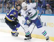  ?? JEFF ROBERSON/THE ASSOCIATED PRESS FILES ?? Brandon Sutter, right, makes US$4.35 million a year with the Vancouver Canucks, meaning Bo Horvat would likely expect more as the team’s No. 1 centre and top scorer.