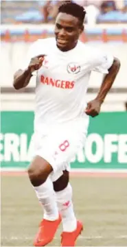  ??  ?? Rangers striker, Kelvin Itoya celebrates after scoring a goal