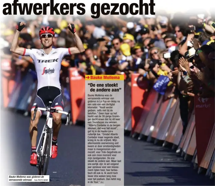  ?? Foto PHOTO NEWS ?? Bauke Mollema was gisteren de verrassend­e winnaar.