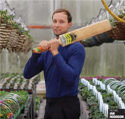  ?? ?? PICTURE: IAN HODGSON
Agricultur­al shot: Hartley at the nursery where he helps out and still trains as a cricketer