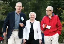  ??  ?? US Federal Reserve Chairperso­n Janet Yellen with Stanley Fischer, vice chairman of the board of governors of the Federal Reserve system, and Bill Dudley, president of the Federal Reserve Bank of New York. (AP)