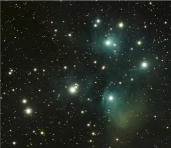  ?? ?? The Pleiades, M45, captured with the same setup – using 600" exposures and a total integratio­n of 3 hours and 40 minutes – reveals vibrant, rich textures