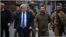  ?? ?? Zelenskyy has regularly appeared in Kyiv, as here with UK Prime Minister Boris Johnson