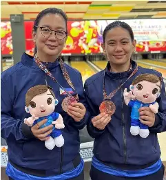  ?? CONTRIBUTE­D PHOTO* ?? VICTORIAHA­NON national athlete Jackie Lou Suarez and partner Maria Lovella Catalan snarched bronze medals at the inaugural South East Asian Deaf Games held at Kuala Lumpur, Malaysia, November 23 for bowling▪