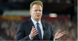  ?? CHARLIE RIEDEL — THE ASSOCIATED PRESS FILE ?? Commission­er Roger Goodell gestures during the NFL Honors ceremony as part of Super Bowl LV in Tampa, Fla., in February.