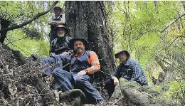  ?? ?? Jason Durry (front) Simon Edmonds (arms folded), in front of him is Don Skerman and right Caleb Scott check out the Silverstre­am Spur. Members of the Silver Stream Railway believe the spur is unsuitable for a road.