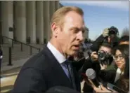  ?? ALEX BRANDON — THE ASSOCIATED PRESS FILE ?? In this file photo, acting Defense Secretary Pat Shanahan speaks with the media as he waits for the arrival of NATO Secretary General Jens Stoltenber­g at the Pentagon in Washington. The Pentagon’s top official, Shanahan, has arrived in Afghanista­n to meet with U.S. commanders and Afghan leaders amid a push for peace with the Taliban.